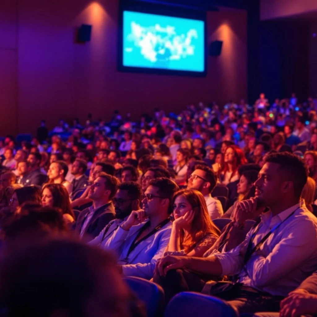 Agriculture conference audience engaged during keynote presentation on farming and food industry trends